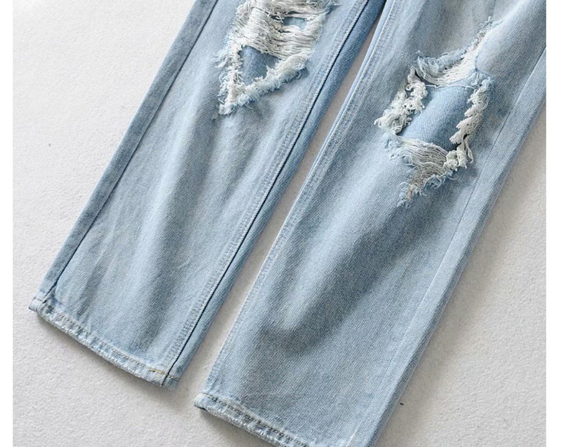 Fashion Light Blue Washed Holes In Washed Jeans,Pants