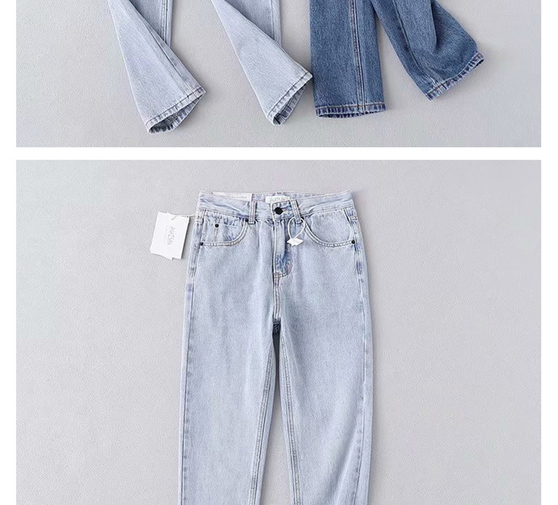 Fashion Light Blue Washed Small Straight Jeans,Denim