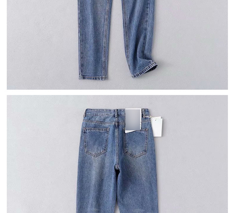 Fashion Light Blue Washed Small Straight Jeans,Denim