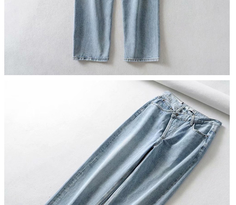 Fashion Light Blue Washed Waist Jeans,Denim