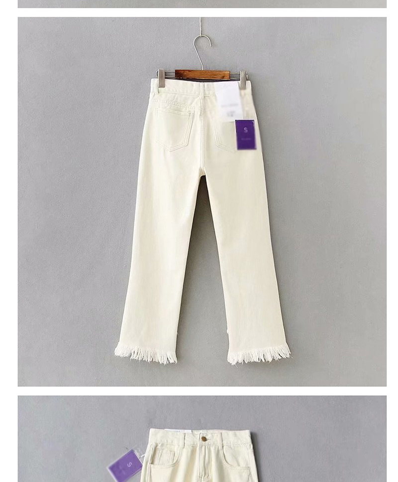 Fashion Apricot Washed Hem Irregular Fringed Edging Micro-rare Jeans,Pants