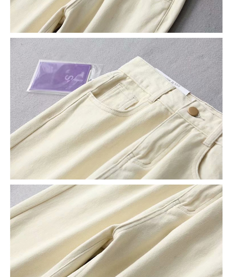 Fashion Apricot Washed Hem Irregular Fringed Edging Micro-rare Jeans,Pants