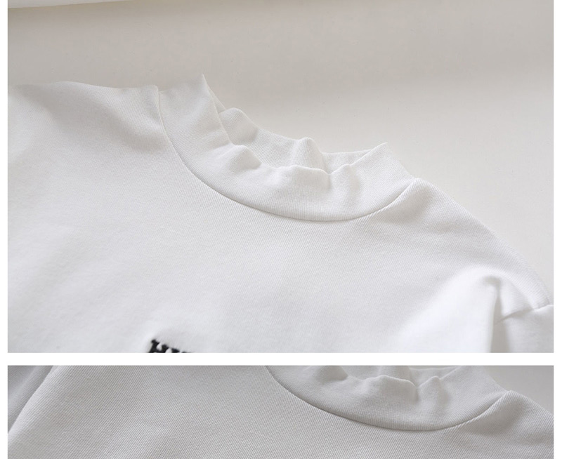 Fashion White Half-high Collar Letter Embroidered Navel Short T-shirt,Hair Crown