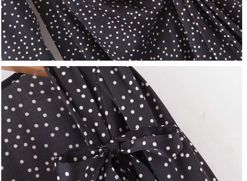Fashion Black Wave Point Polka Dot Printed V-neck Lace Dress,Mini & Short Dresses