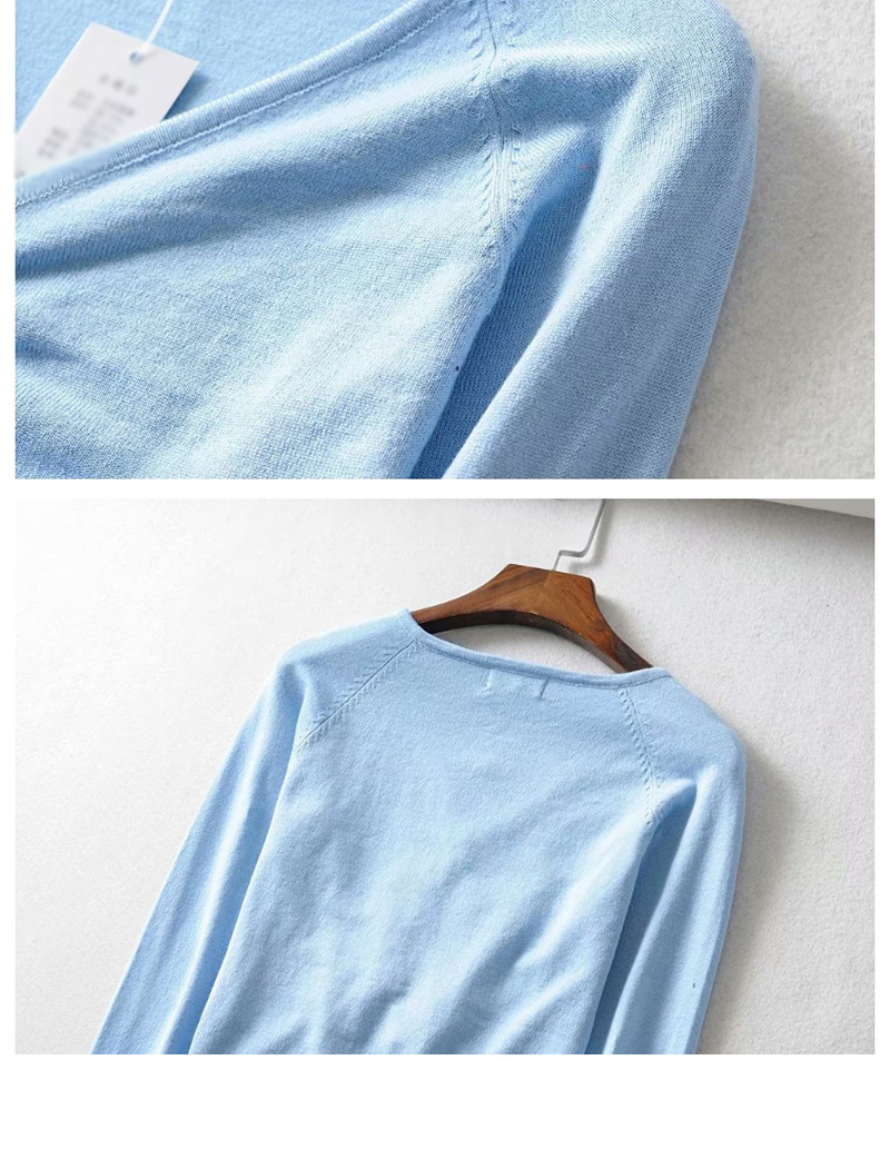 Fashion Blue Leaky Umbilical V-neck Pleated T-shirt,Hair Crown