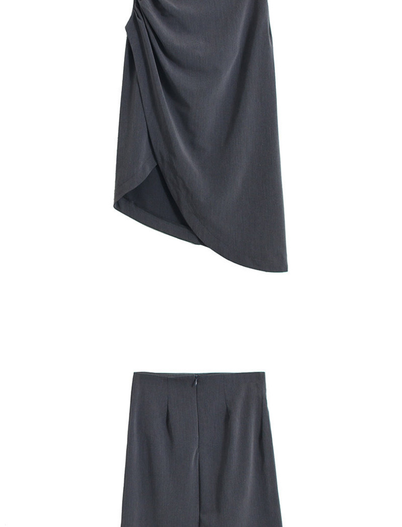 Fashion Black Pleated Side Slit Irregular Skirt,Skirts