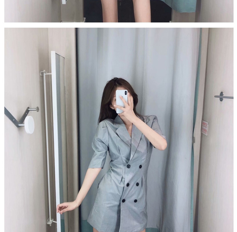 Fashion Gray Solid Color Double-breasted Suit Dress,Mini & Short Dresses