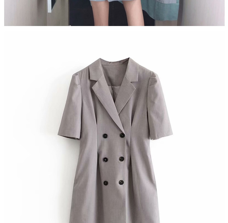 Fashion Gray Solid Color Double-breasted Suit Dress,Mini & Short Dresses