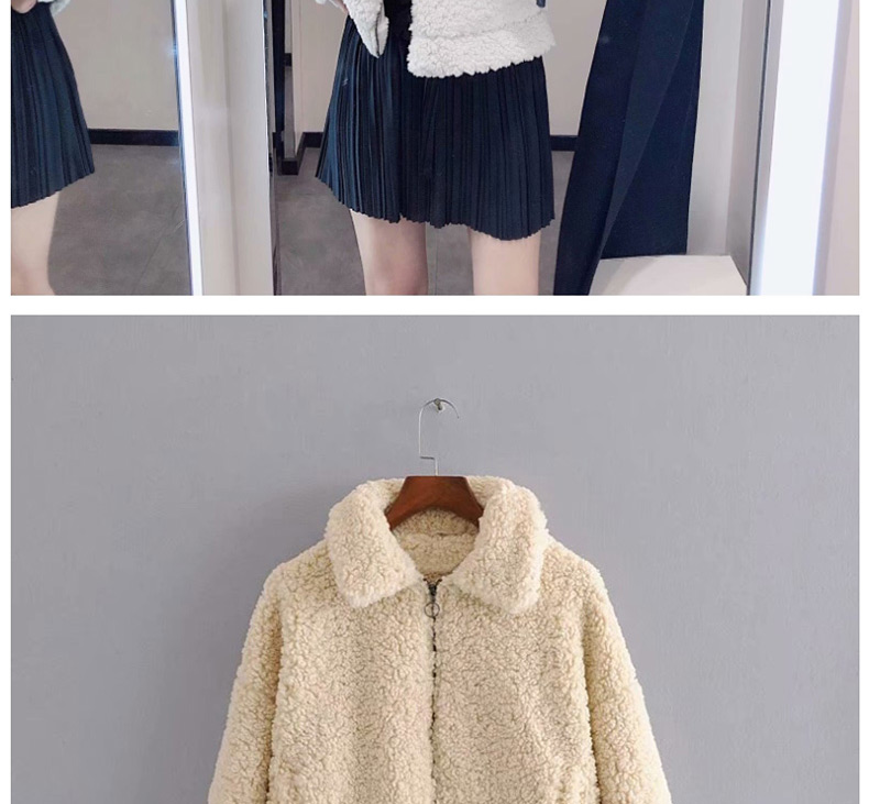 Fashion Khaki Solid Color Fleece Short Zip Jacket,Coat-Jacket