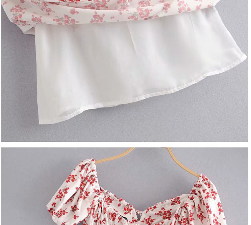 Fashion Red Flower Flower Print Drawstring Dress,Mini & Short Dresses