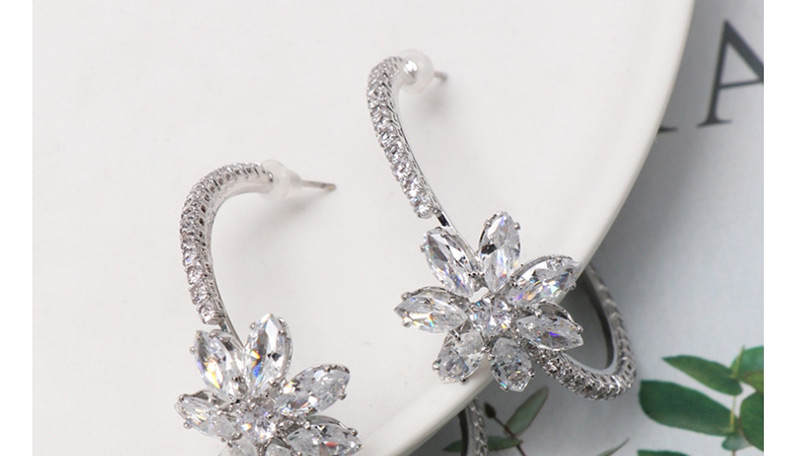 Fashion Silver C-shaped Diamond Stud Earrings,Hoop Earrings