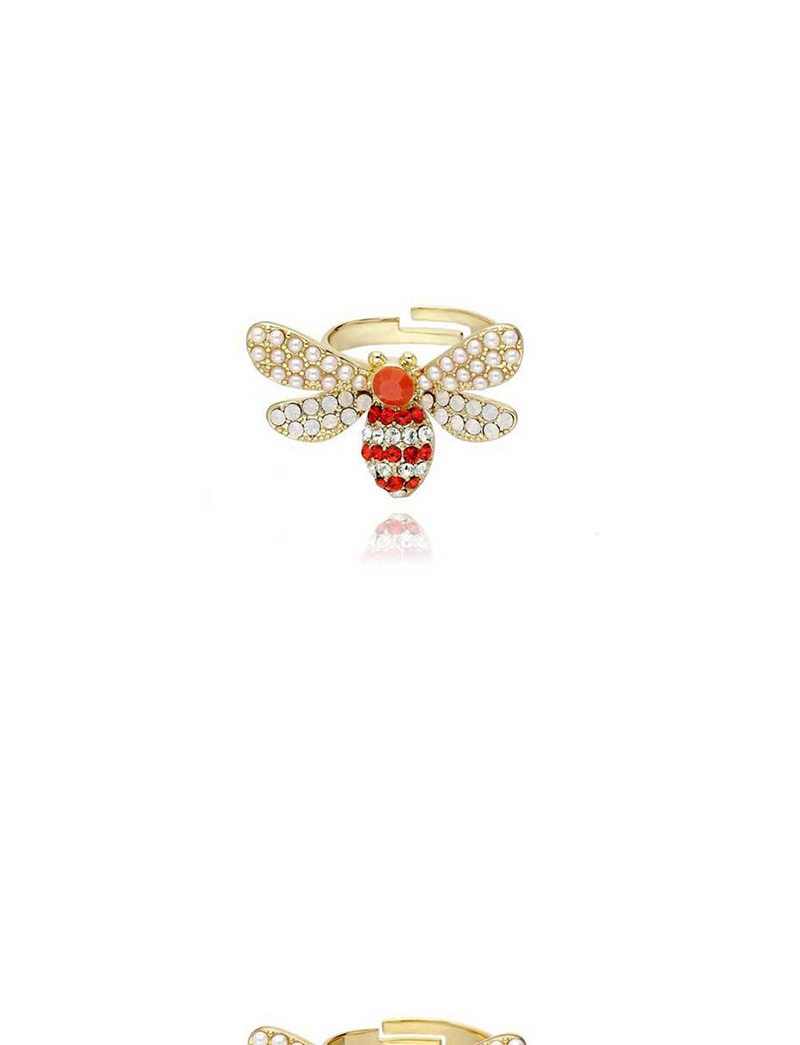 Fashion Red And White Little Bee Crystal Open Ring,Fashion Rings