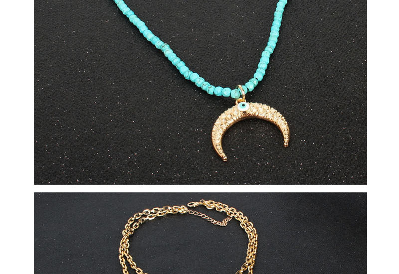 Fashion Gold Moon Pine Stone Imitation Pearl Multi-layer Combination Necklace,Multi Strand Necklaces