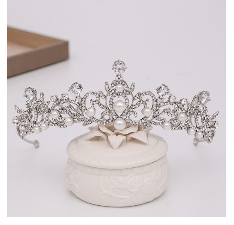 Fashion Silver Zircon Pearl Crown Headband,Head Band
