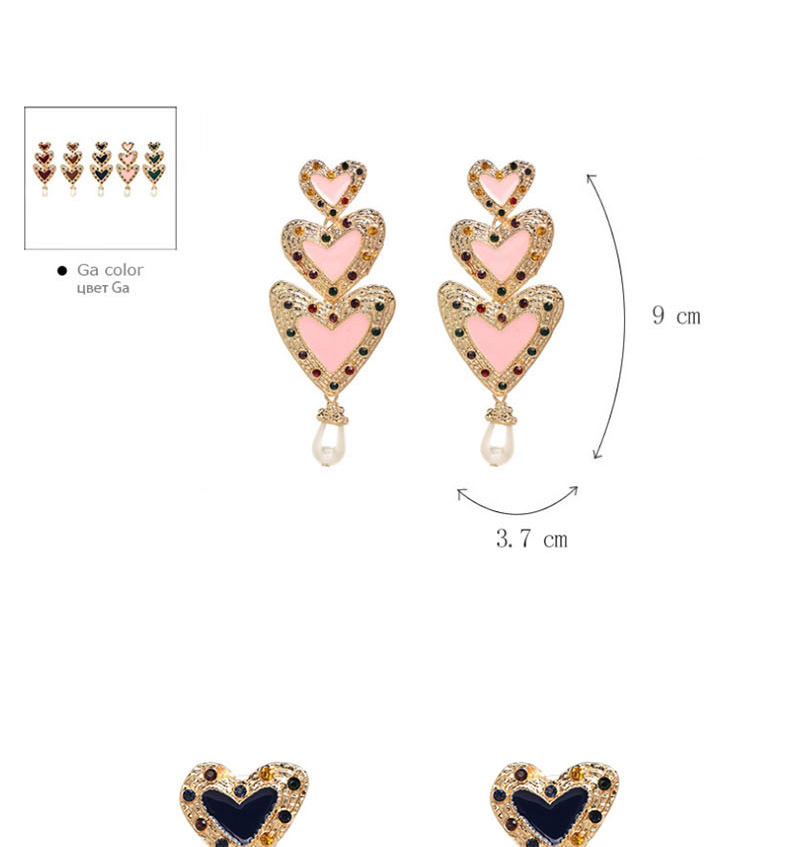 Fashion Pink Diamond Three-layer Heart-shaped Earrings,Drop Earrings