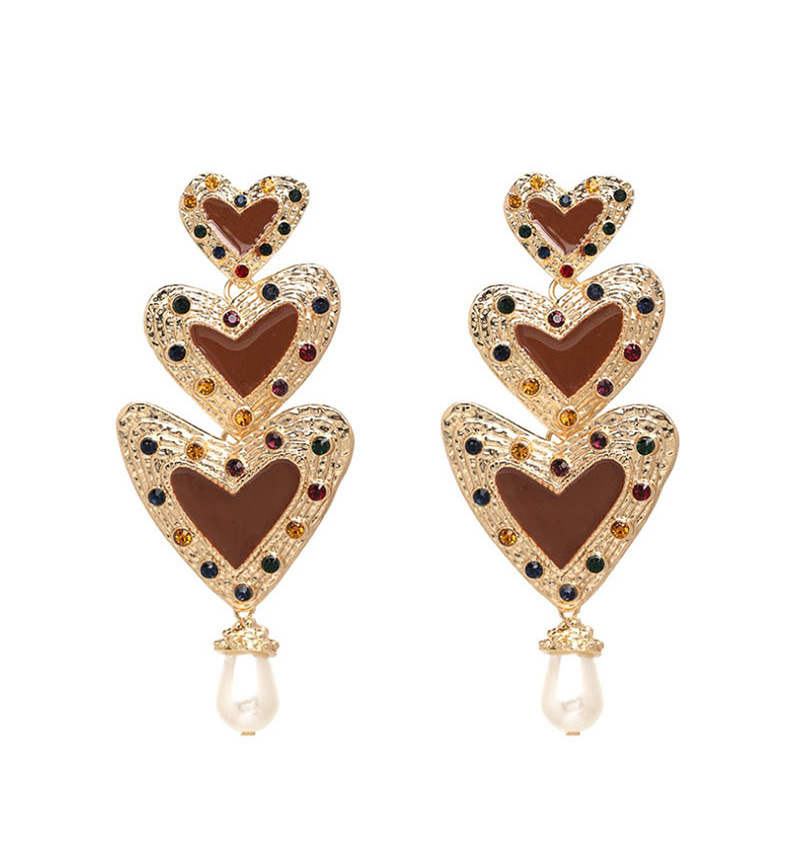Fashion Black Diamond Three-layer Heart-shaped Earrings,Drop Earrings