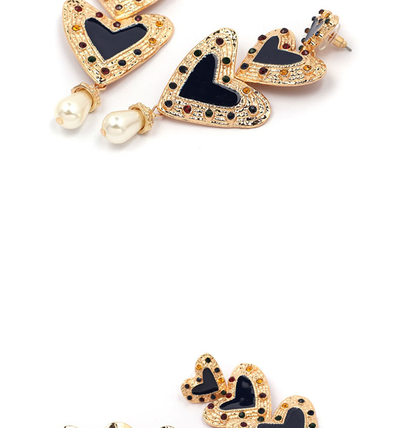 Fashion Coffee Color Diamond Three-layer Heart-shaped Earrings,Drop Earrings