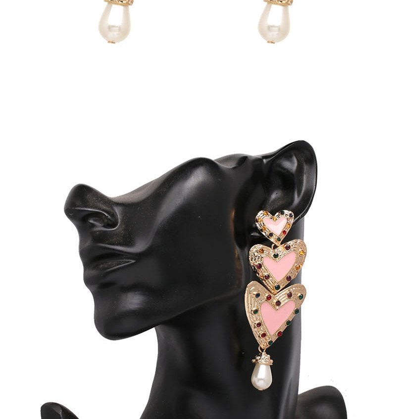 Fashion Coffee Color Diamond Three-layer Heart-shaped Earrings,Drop Earrings