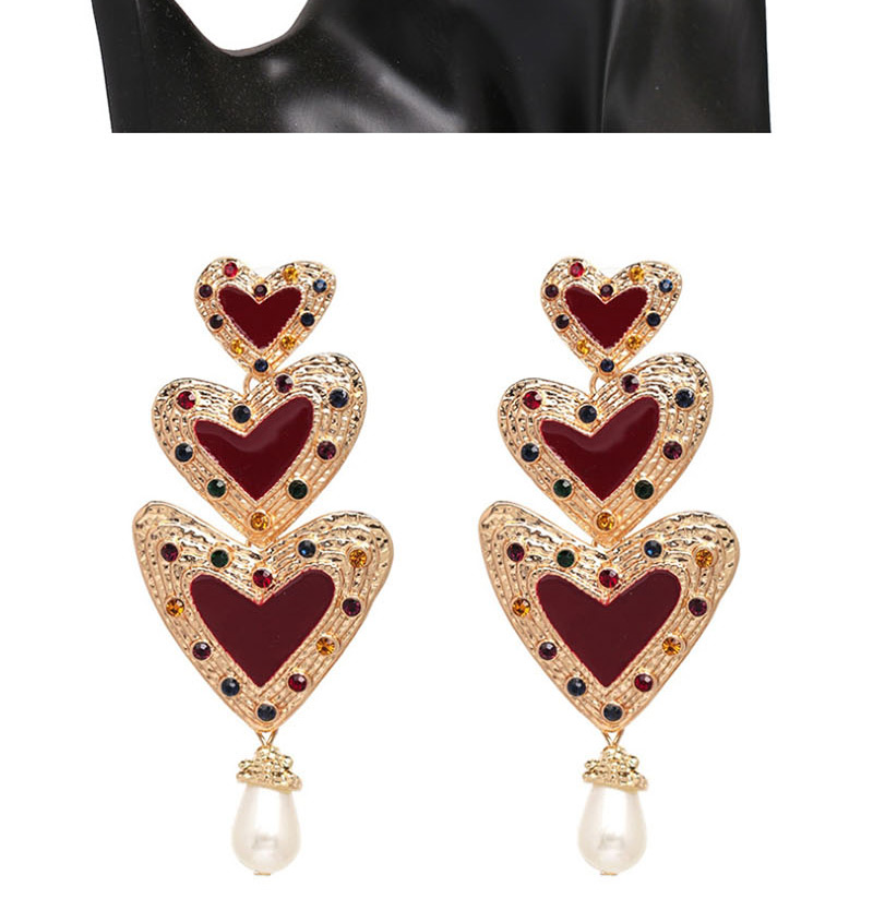 Fashion White Diamond Three-layer Heart-shaped Earrings,Drop Earrings