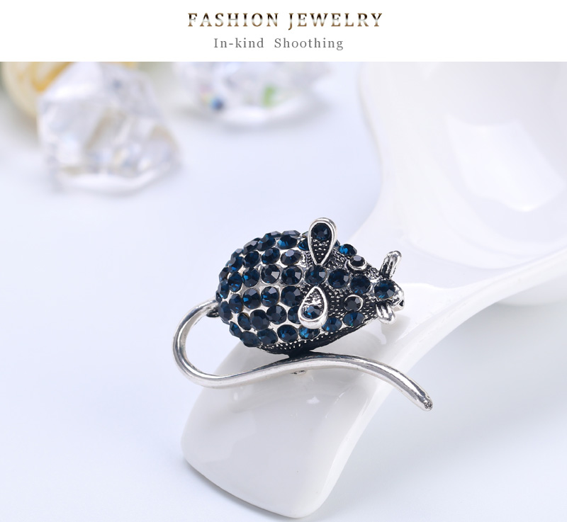 Fashion Blue Alloy Diamond Mouse Brooch,Korean Brooches