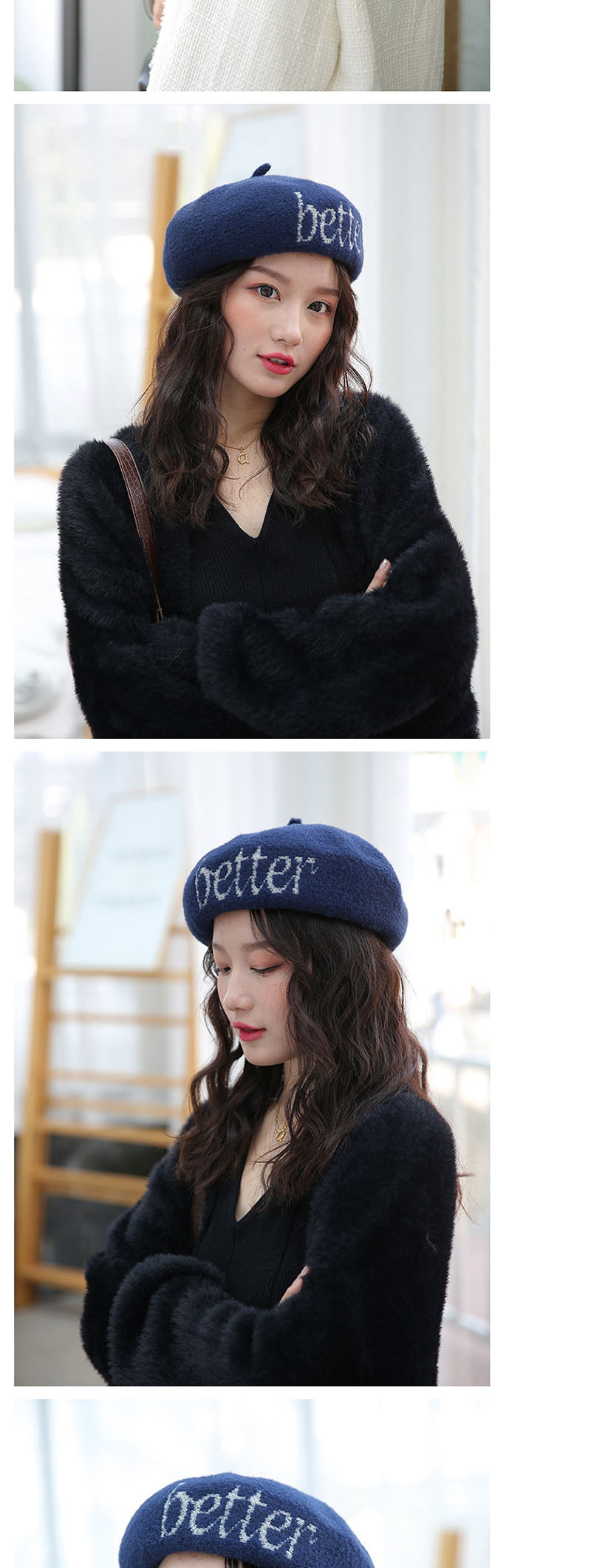 Fashion Gray Velvet Embroidery Letter Beret,Beanies&Others
