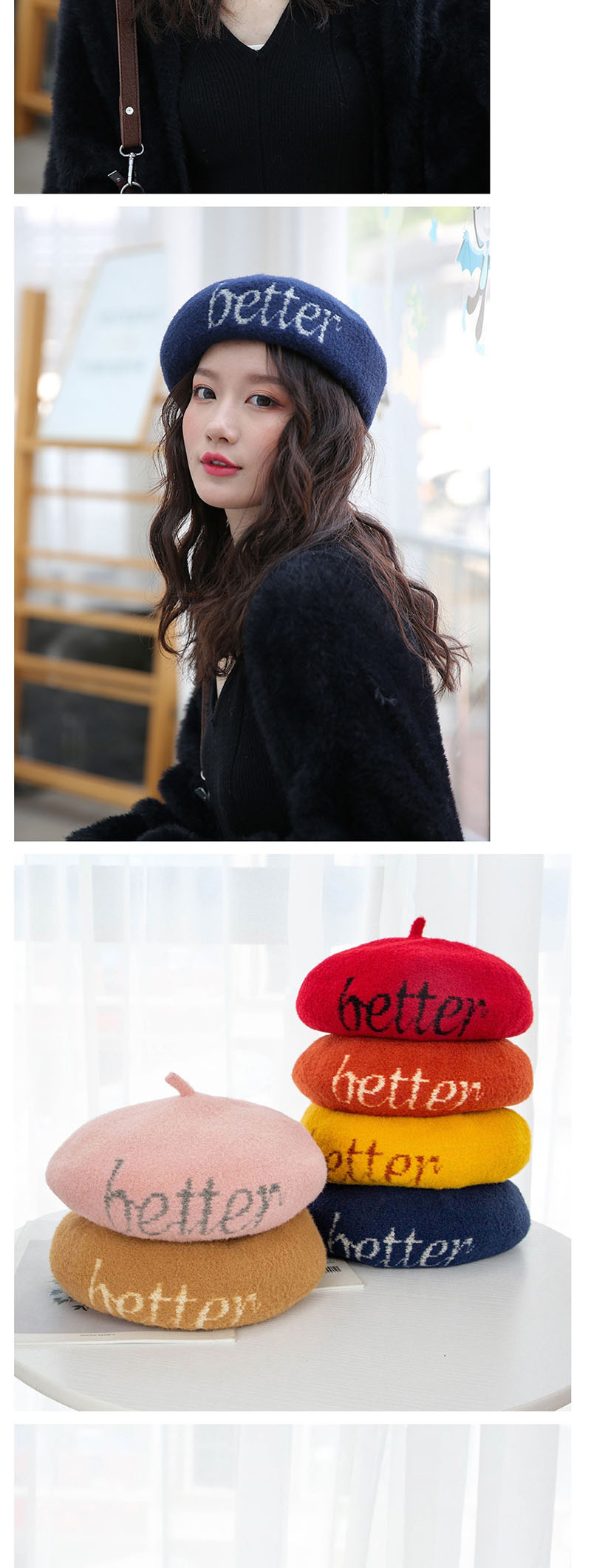 Fashion Pink Velvet Embroidery Letter Beret,Beanies&Others