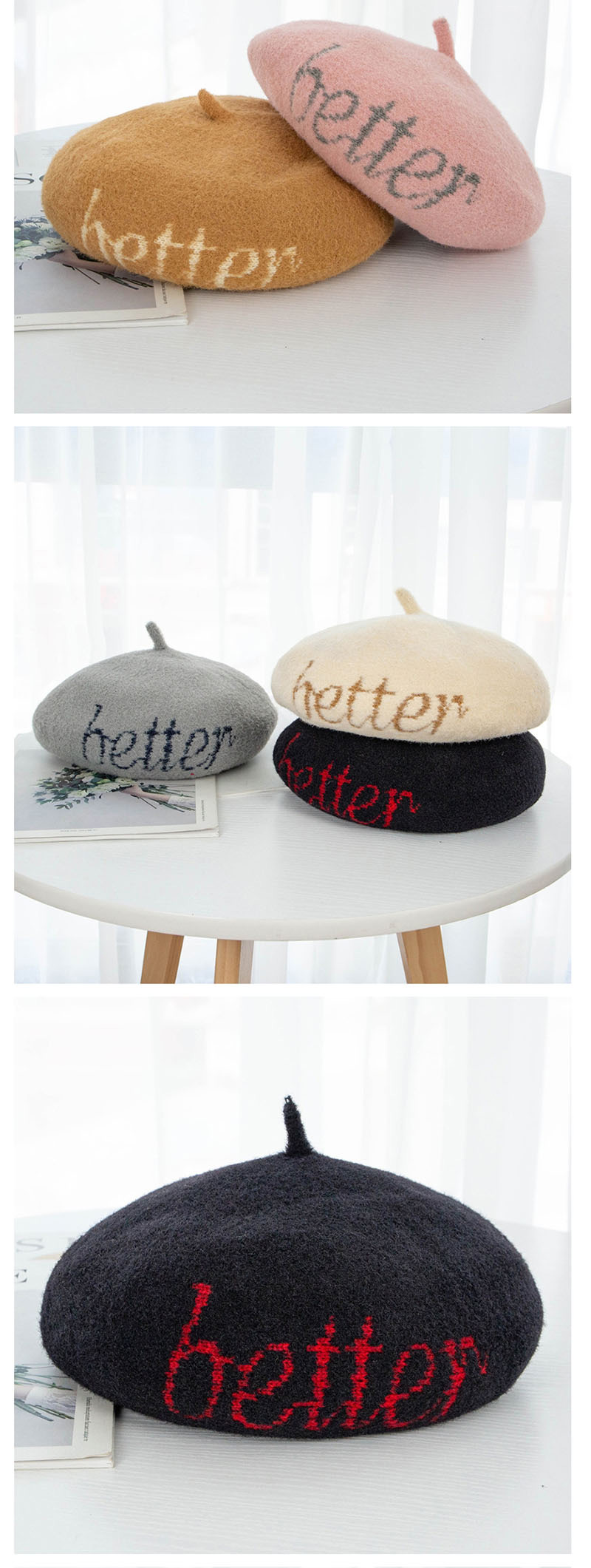 Fashion Beige Velvet Embroidery Letter Beret,Beanies&Others