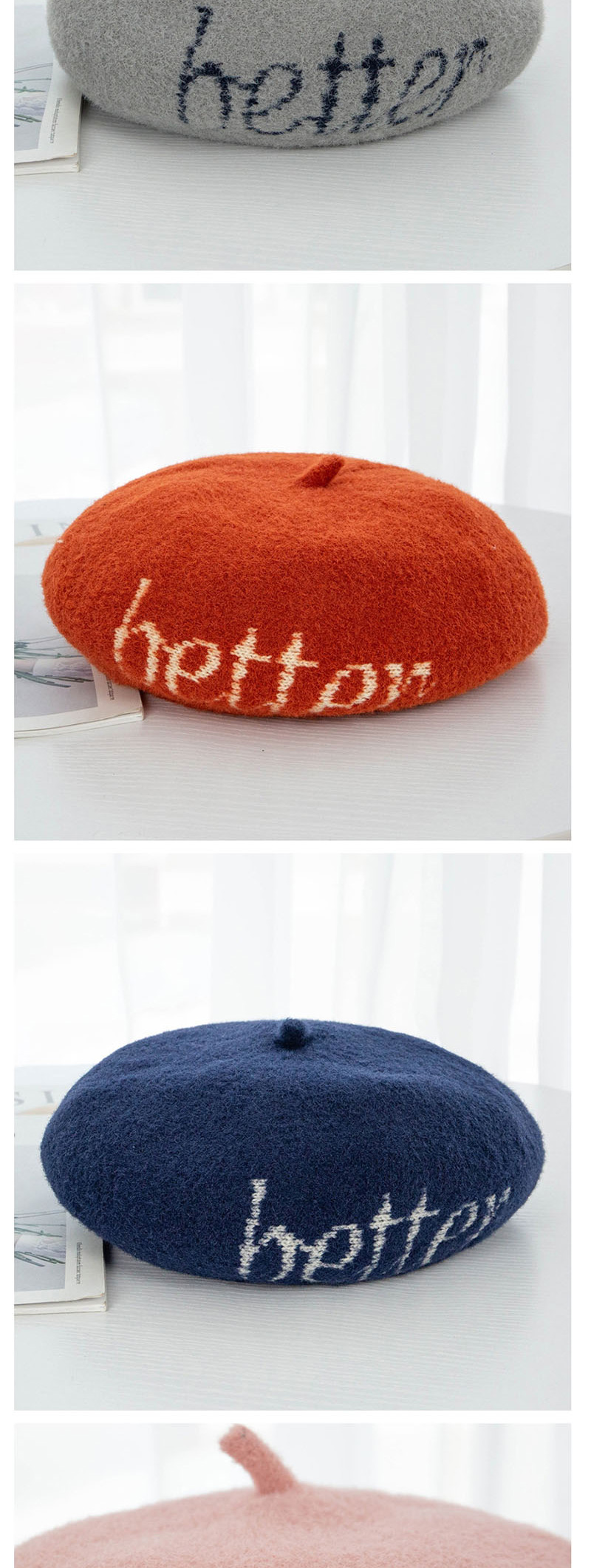 Fashion Camel Velvet Embroidery Letter Beret,Beanies&Others