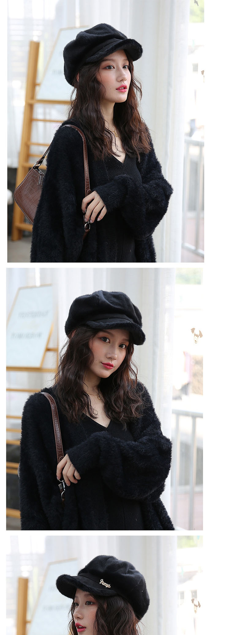 Fashion Black Velvet Octagonal Cap,Sun Hats
