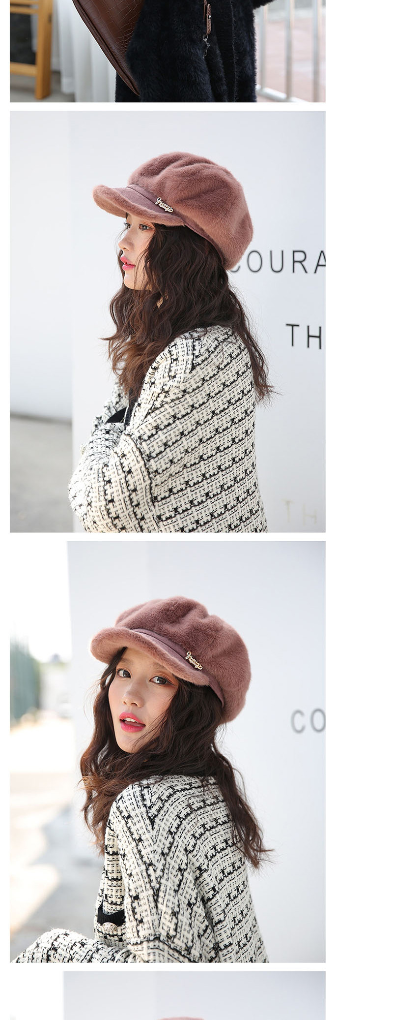 Fashion Coffee Color Velvet Octagonal Cap,Sun Hats