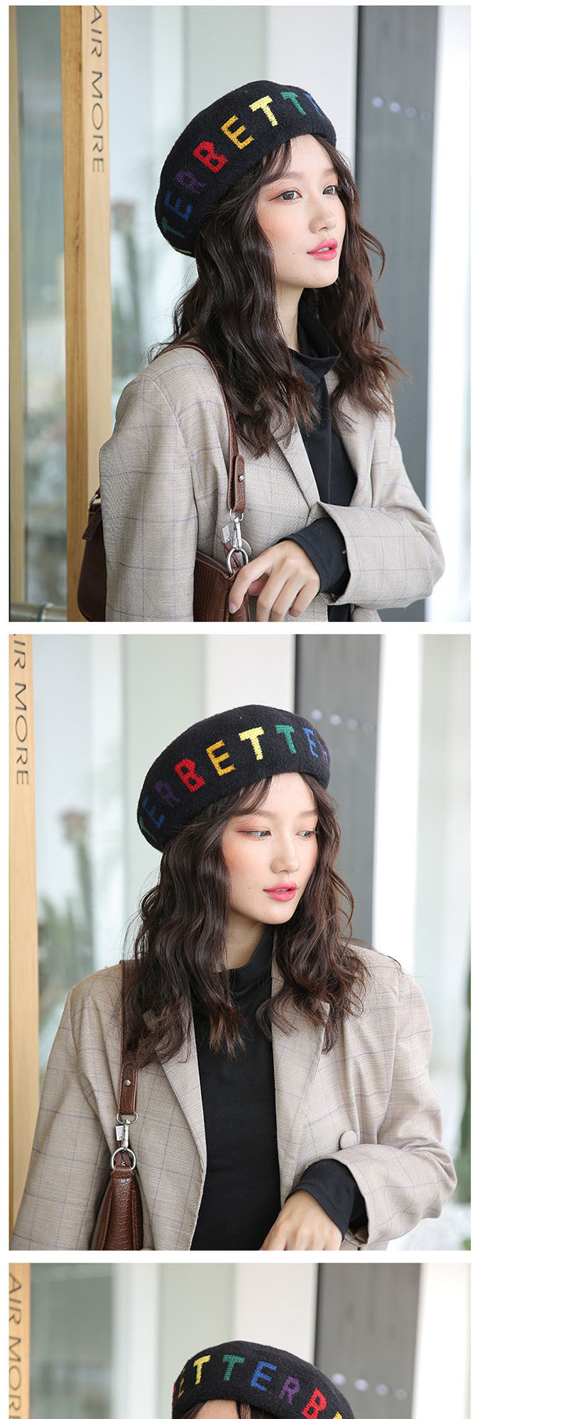 Fashion Beige Velvet Colored Letter Beret,Sun Hats