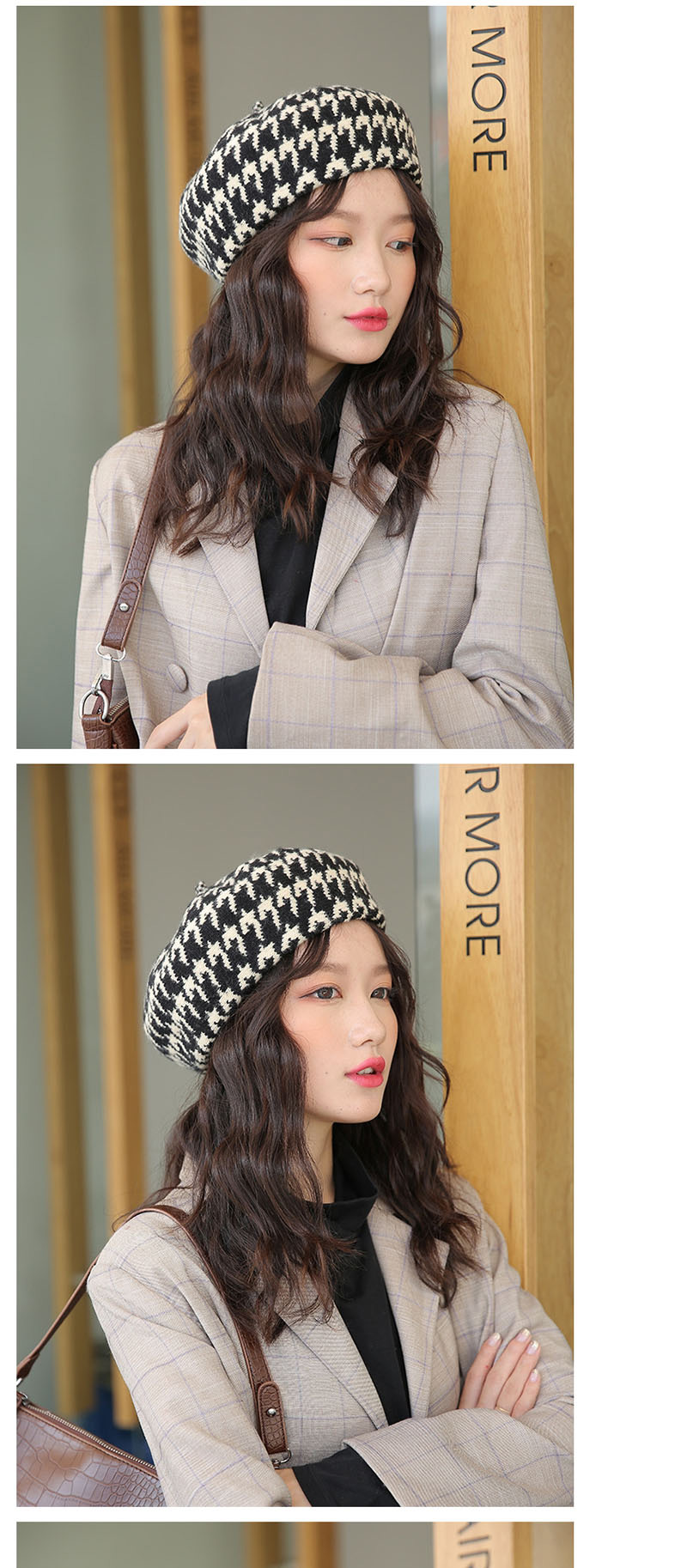 Fashion Camel Houndstooth Wool Beret,Sun Hats
