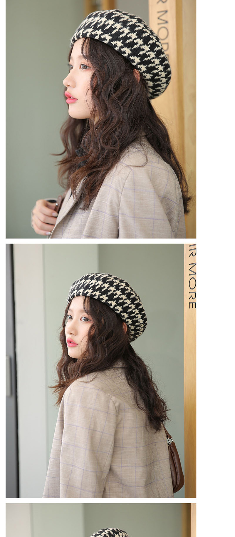 Fashion Pink Houndstooth Wool Beret,Sun Hats