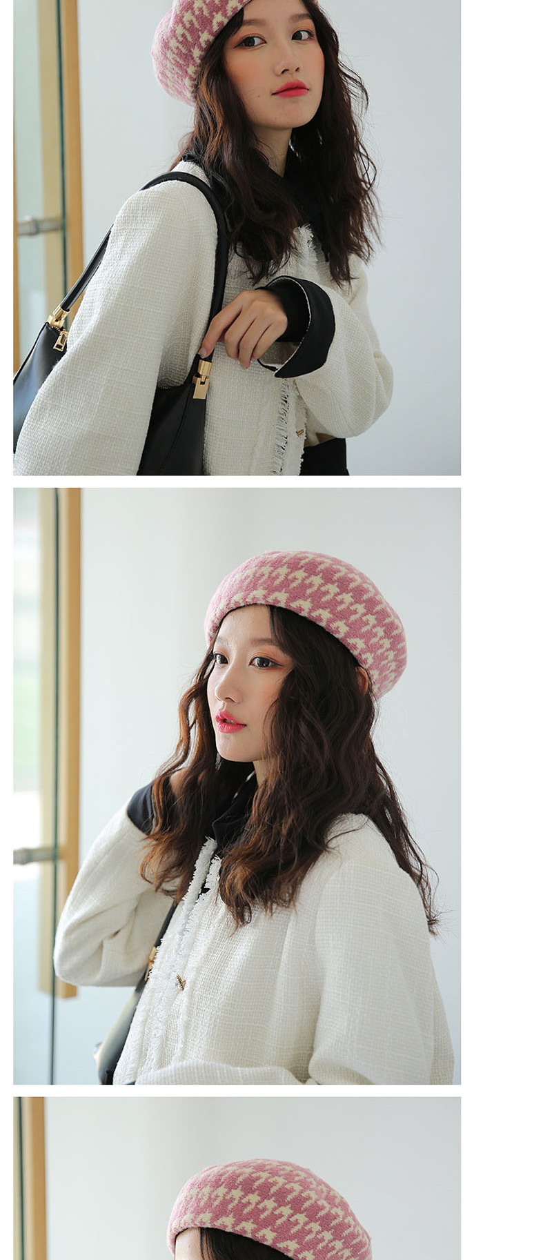Fashion Red Houndstooth Wool Beret,Sun Hats