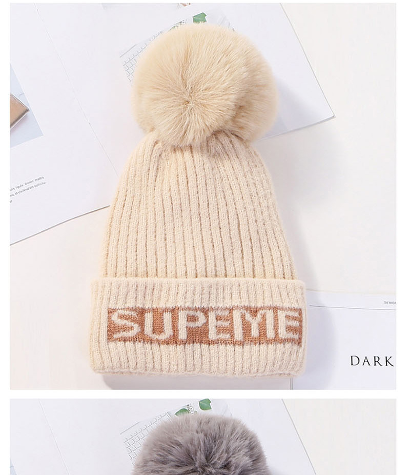 Fashion Gray Letter Knit Velvet Thick Wool Hat,Knitting Wool Hats