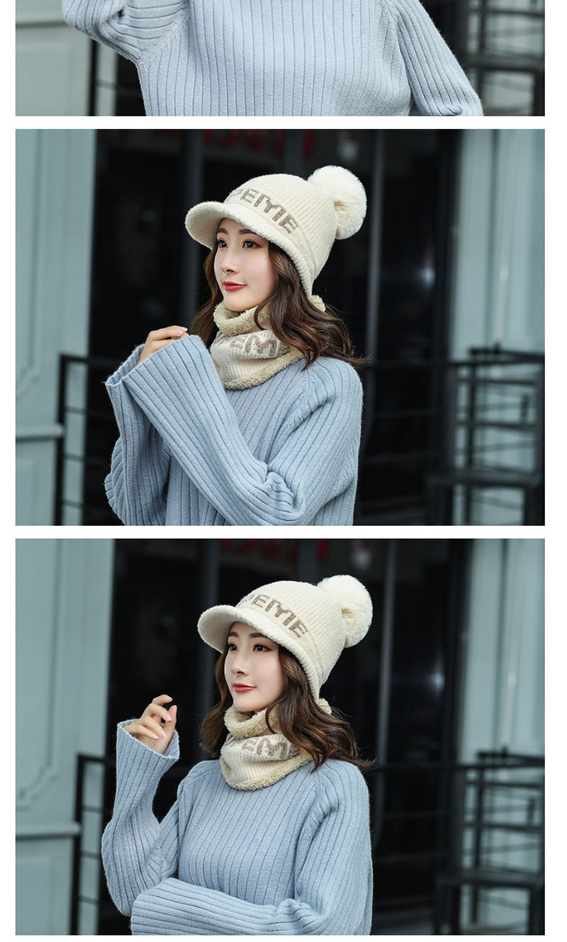 Fashion Pink Letter Velvet Thick Knit Hat Bib Two-piece,Knitting Wool Hats