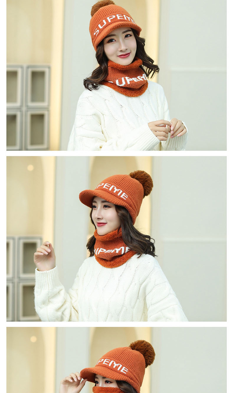 Fashion Orange Letter Velvet Thick Knit Hat Bib Two-piece,Knitting Wool Hats