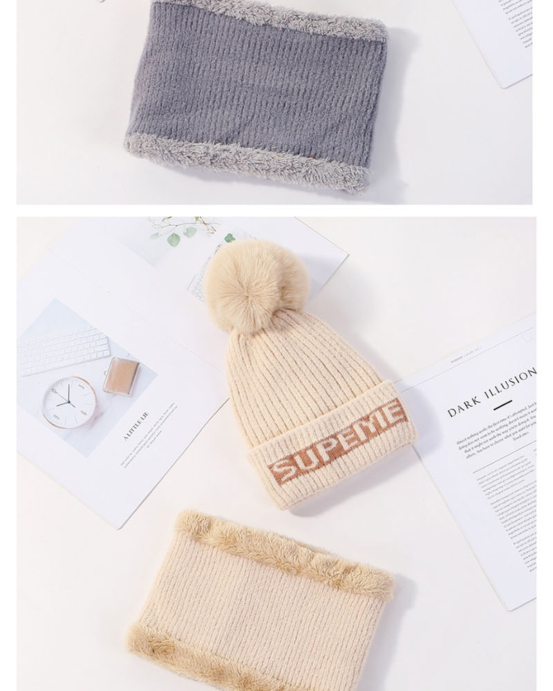 Fashion Beige Letter Knit Wool Hat Bib Two-piece,Knitting Wool Hats