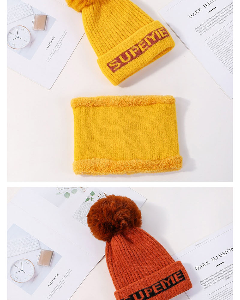 Fashion Yellow Letter Knit Wool Hat Bib Two-piece,Knitting Wool Hats