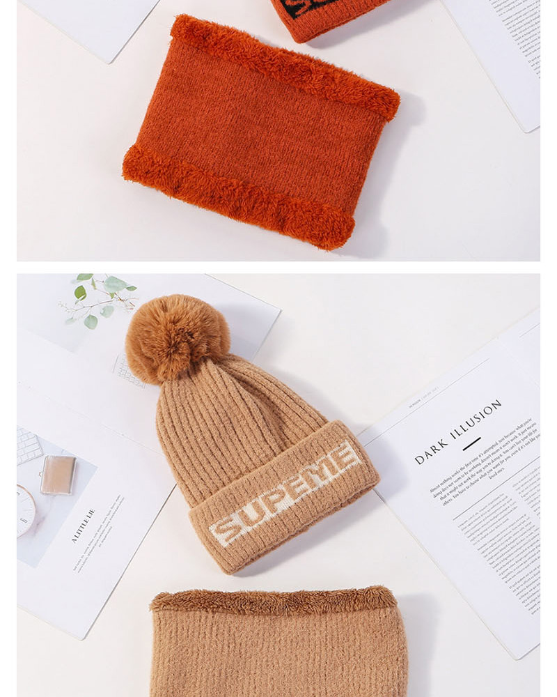 Fashion Orange Letter Knit Wool Hat Bib Two-piece,Knitting Wool Hats