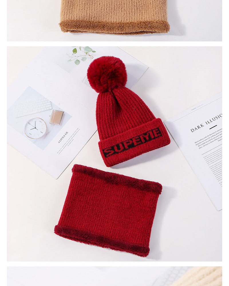 Fashion Khaki Letter Knit Wool Hat Bib Two-piece,Knitting Wool Hats
