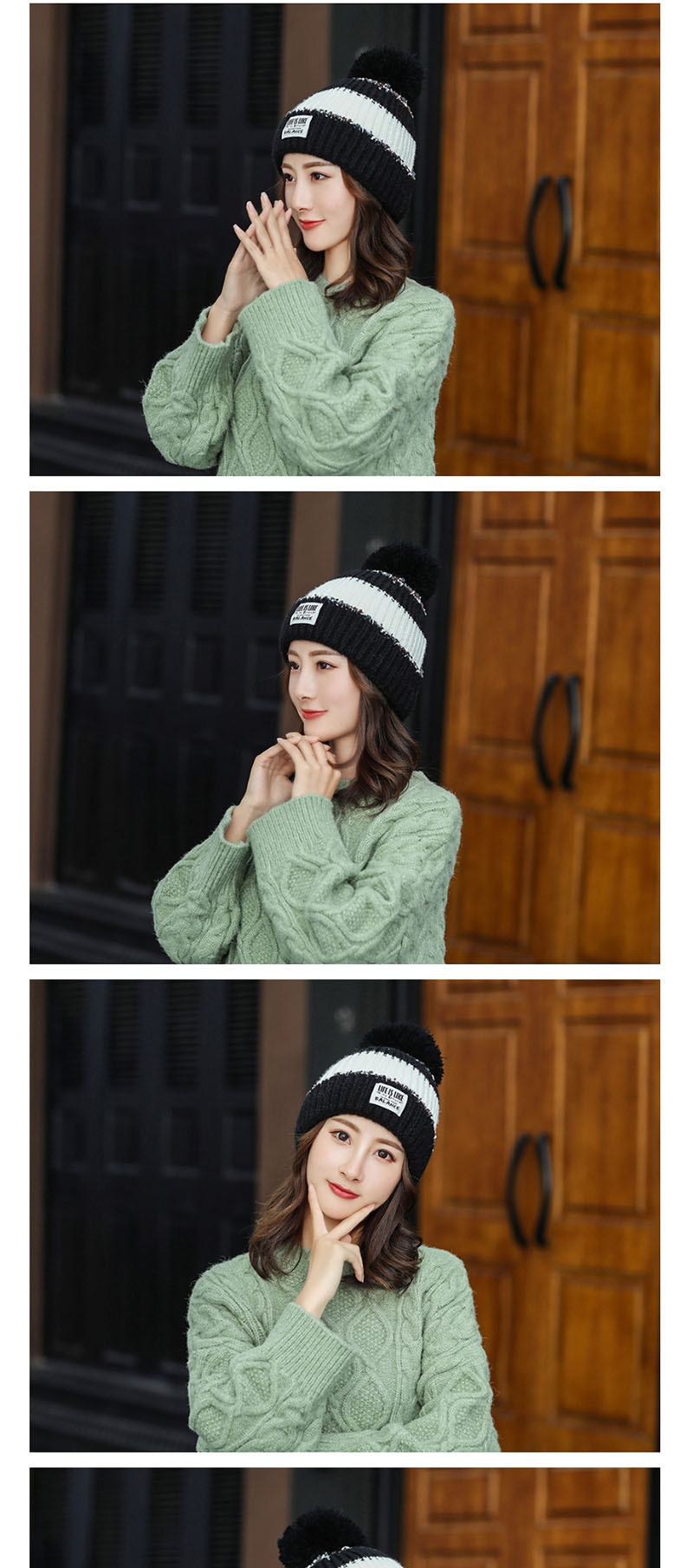 Fashion Black Color Matching Knitted Wool Cap,Knitting Wool Hats
