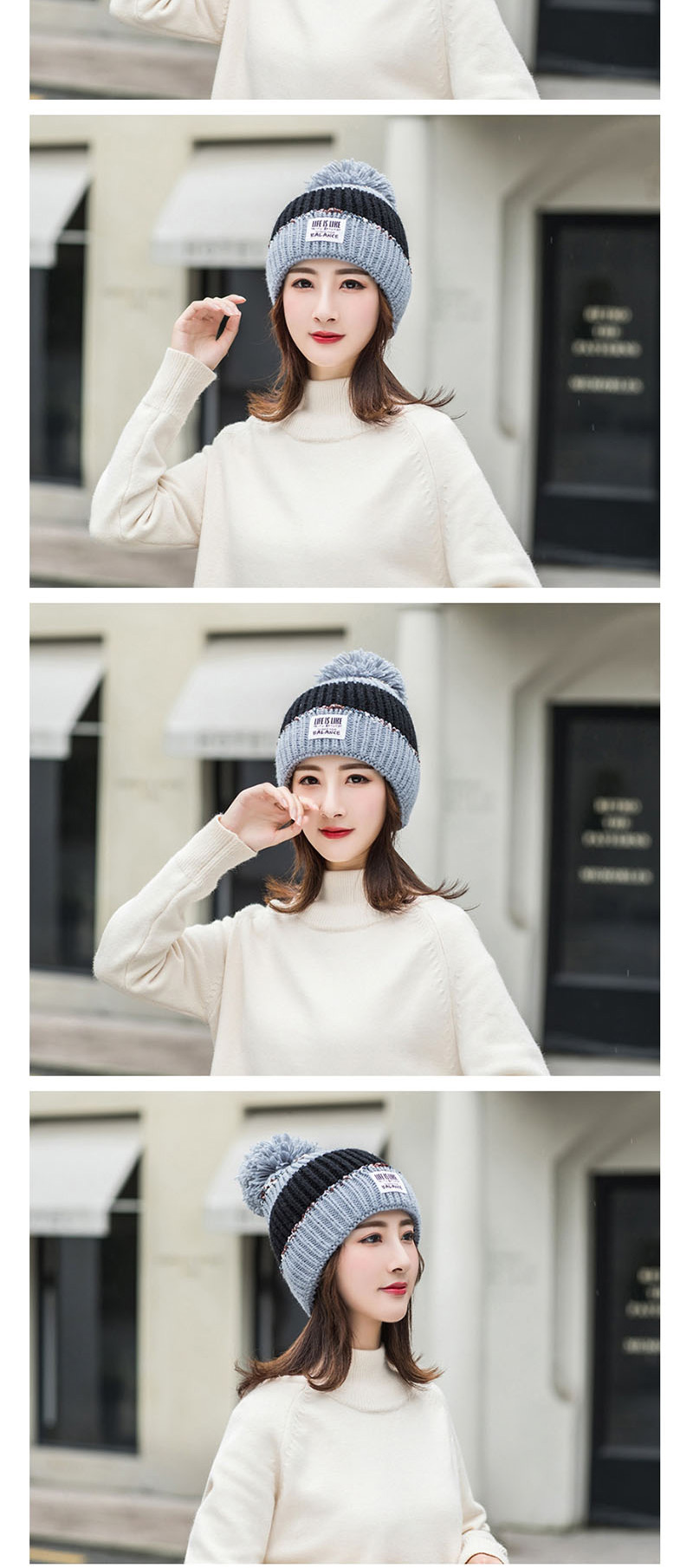 Fashion Gray Color Matching Knitted Wool Cap,Knitting Wool Hats