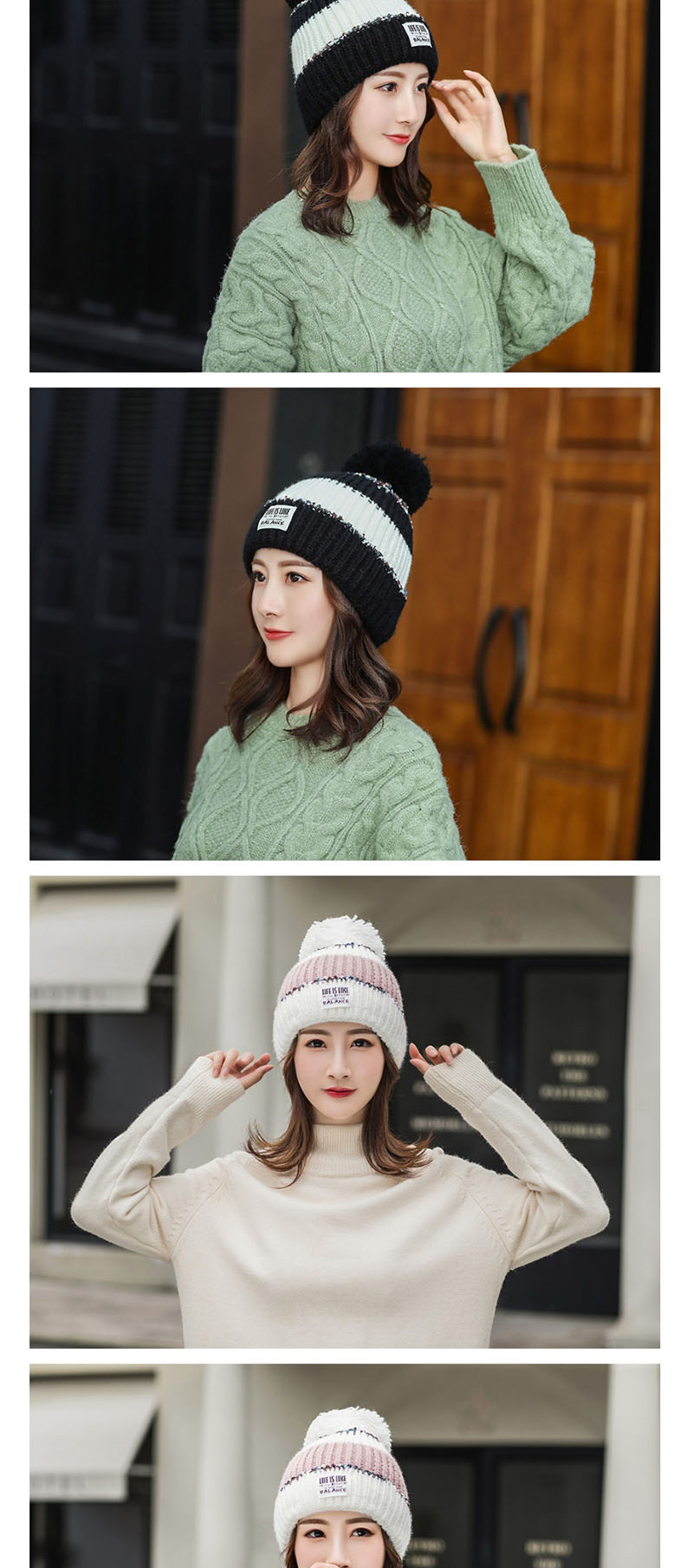 Fashion White Color Matching Knitted Wool Cap,Knitting Wool Hats