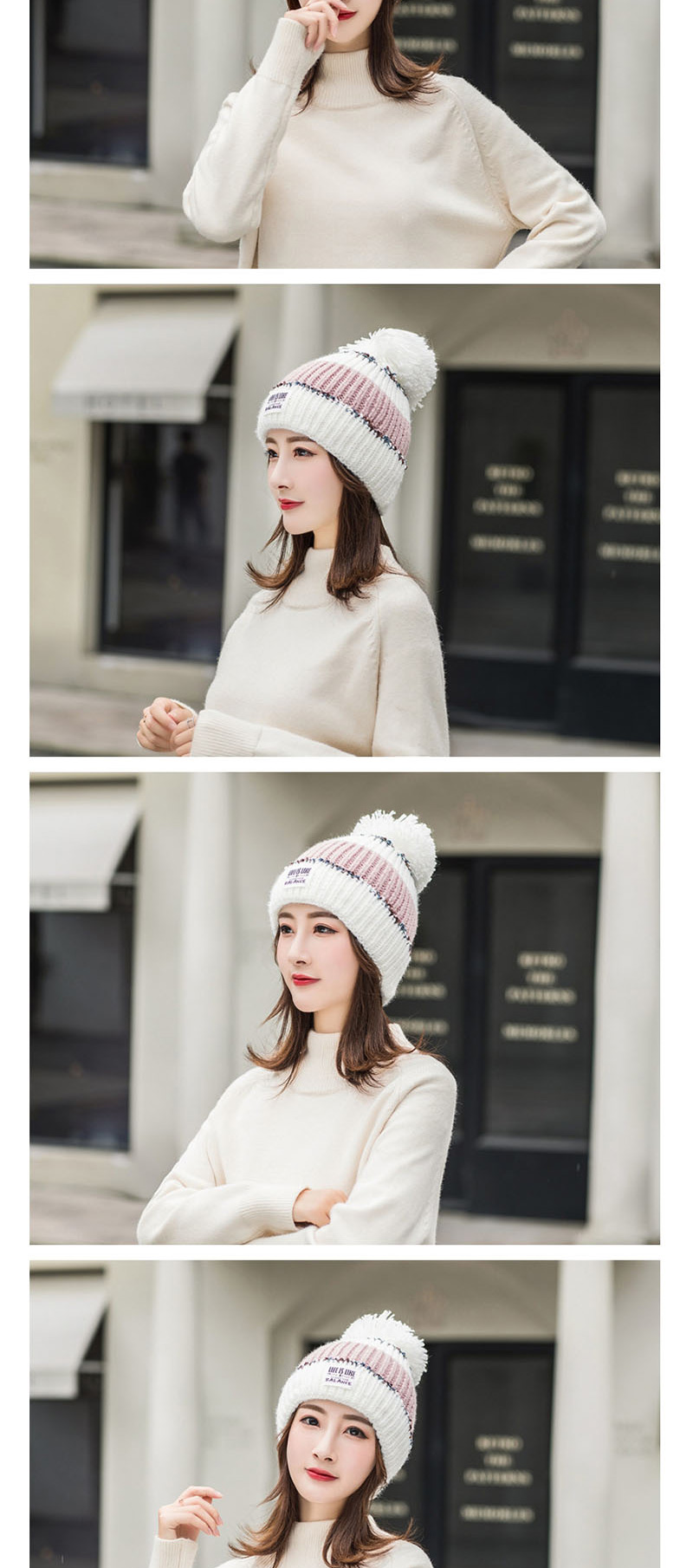 Fashion Pink Color Matching Knitted Wool Cap,Knitting Wool Hats