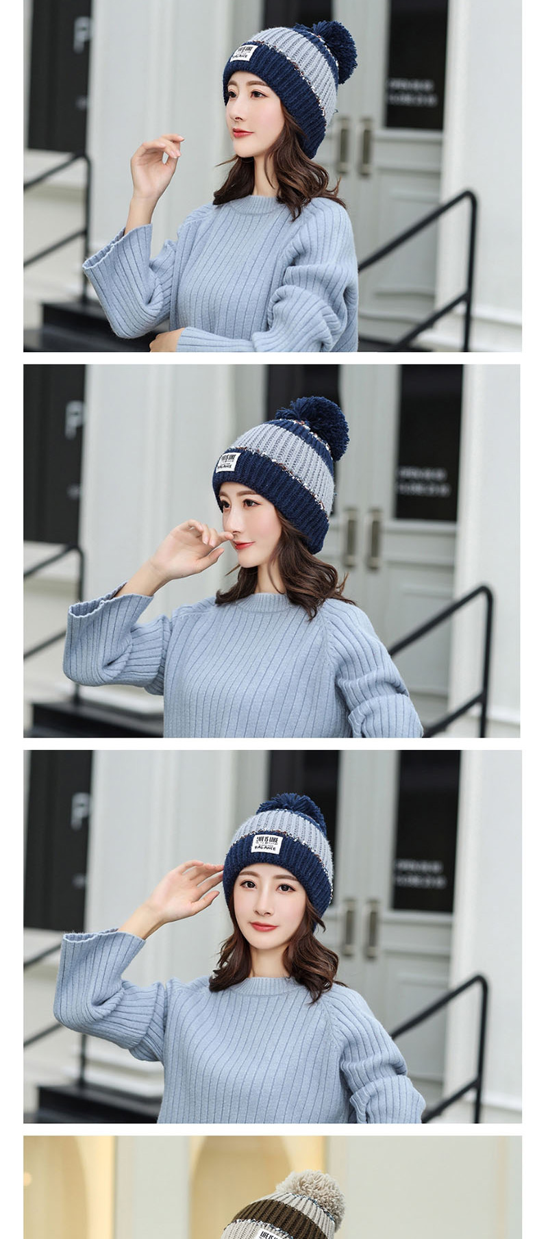 Fashion Pink Color Matching Knitted Wool Cap,Knitting Wool Hats
