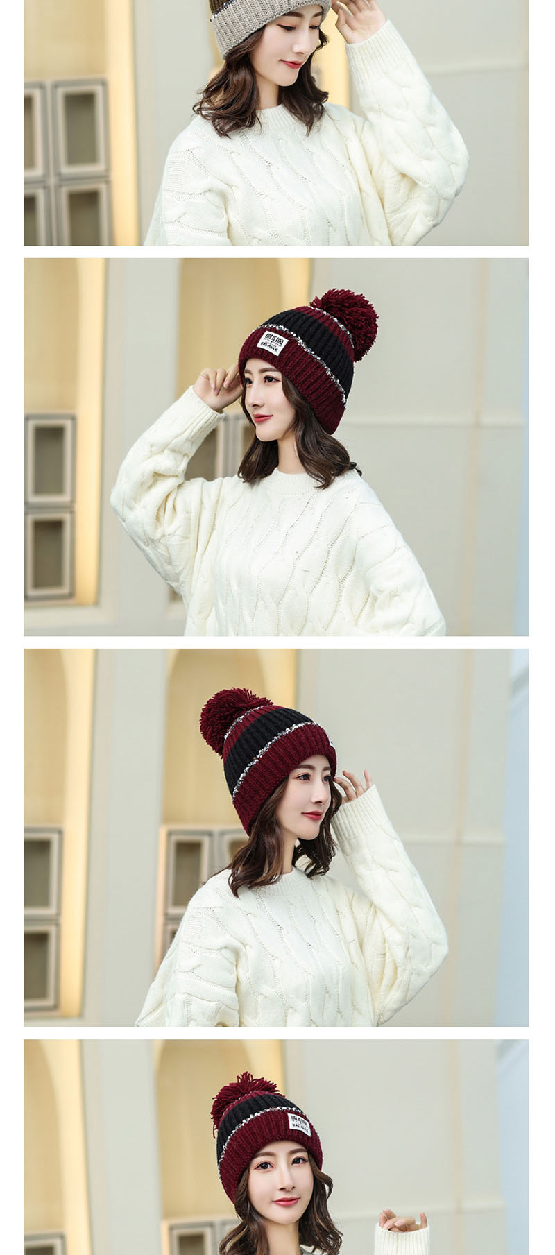 Fashion Beige Color Matching Knitted Wool Cap,Knitting Wool Hats