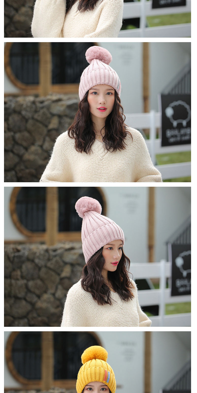 Fashion Light Pink Contrast Striped Knit Wool Hat,Knitting Wool Hats