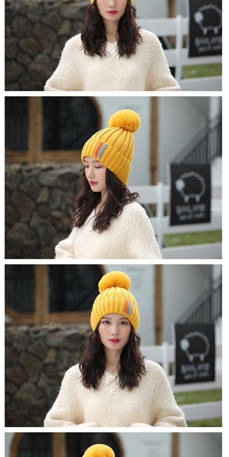 Fashion Yellow Contrast Striped Knit Wool Hat,Knitting Wool Hats