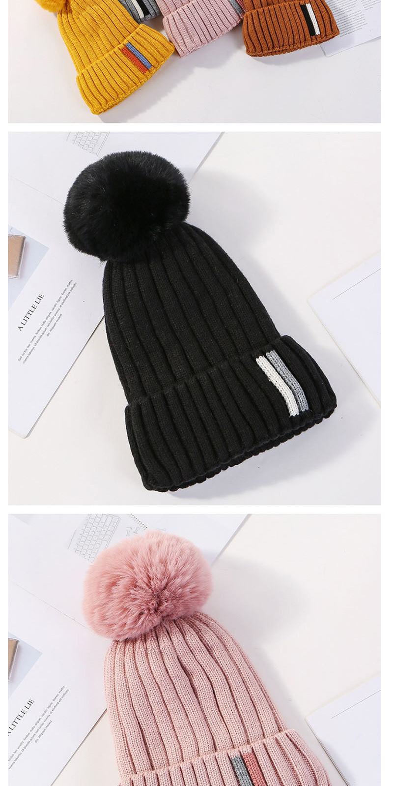 Fashion Black Contrast Striped Knit Wool Hat,Knitting Wool Hats